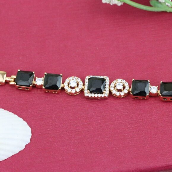 "Elegant Rose Gold Bracelet with Black and Clear CZ Stone Accents, XPBL0885 - Picture 11 of 13